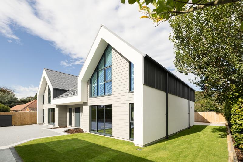 Side elevation showing standing seam cladding in Anthracite